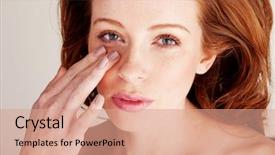  Presentation with beauty - Audience pleasing theme consisting of beautify - attractive redhead woman in beauty backdrop and a coral colored foreground