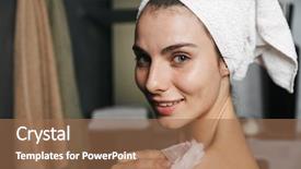  Presentation with powder - Cool new PPT theme with beautify - beautiful young woman wrapped backdrop and a coral colored foreground