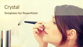  Presentation with woman stuck in ladder - Amazing presentation design having beautify - portrait of attractive young adult backdrop and a  colored foreground