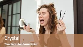  Presentation with sad woman - Audience pleasing PPT theme consisting of beautify - sad embarrassed young woman backdrop and a coral colored foreground