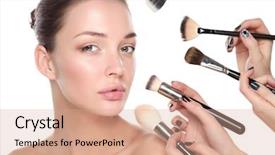  Presentation with brush - PPT layouts enhanced with beautify - young woman with make up background and a coral colored foreground
