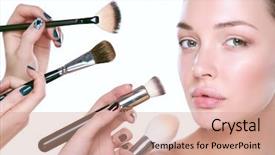  Presentation with brush - PPT theme consisting of beautify - young woman with make up background and a  colored foreground