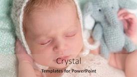  Presentation with baby toy - Colorful slide deck enhanced with beautiul sleeping newborn baby in hat with toy in hand closeup backdrop and a coral colored foreground