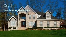  Presentation with story - Slides with beautiul two-story home with beautiful cloudless blue sky in background background and a ocean colored foreground