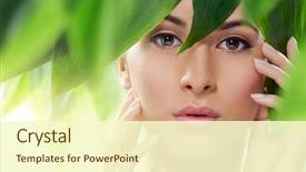  Presentation with chemistry leaves green leaf - PPT theme enhanced with beauty - beautiful girl and green leaves background and a cream colored foreground