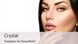  Presentation with lipstick - Theme consisting of beauty - beautiful woman face portrait close-up background and a white colored foreground