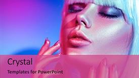  Presentation with studio lights - PPT layouts consisting of beauty - high fashion model woman background and a coral colored foreground