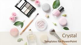  Presentation with cosmetic - Theme consisting of beauty - makeup cosmetic with macaroons background and a lemonade colored foreground