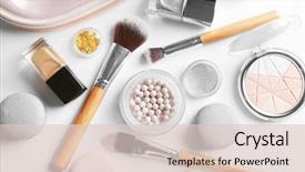  Presentation with beauty cosmetic - Beautiful PPT layouts featuring beauty - makeup products with cosmetic bag backdrop and a lemonade colored foreground
