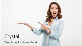  Presentation with photo - Cool new presentation design with beauty - photo of happy young woman backdrop and a white colored foreground