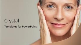  Presentation with aging skin - Colorful presentation enhanced with beauty - portrait of beautiful senior woman backdrop and a mint green colored foreground