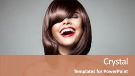  Presentation with makeup - Presentation theme enhanced with beauty - smiling beautiful woman with brown background and a coral colored foreground