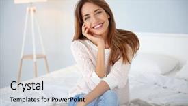  Presentation with bed - Slide deck with beauty - young beautiful woman sitting background and a lemonade colored foreground