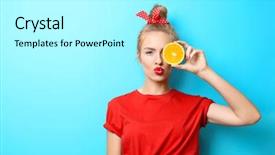  Presentation with blue orange - Colorful presentation design enhanced with beauty - young beautiful woman with orange backdrop and a arctic colored foreground