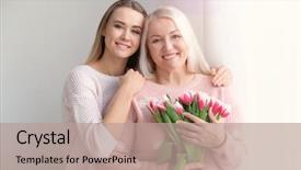  Presentation with mother son flowers - PPT theme consisting of beauty - young daughter and mother background and a coral colored foreground