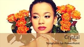  Presentation with red roses rose garden - Colorful presentation theme enhanced with beauty african woman with roses backdrop and a  colored foreground