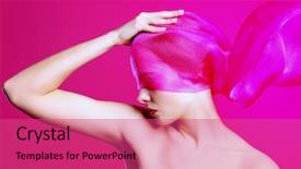  Presentation with skincare - Colorful PPT layouts enhanced with beauty and cosmetics concept beautiful young woman with perfect smooth skin and cherry lips posing with lightweight translucent fabric skincare bodycare backdrop and a coral colored foreground