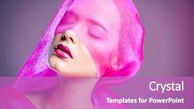  Presentation with skincare - Audience pleasing presentation design consisting of beauty and cosmetics concept beautiful young woman with perfect smooth skin and cherry lips posing with lightweight translucent fabric skincare bodycare backdrop and a coral colored foreground