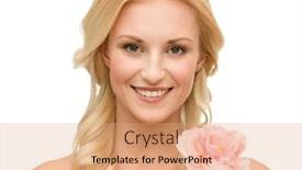 Presentation with peony flower - PPT theme with beauty and floral concept - bright picture of smiling woman with peony flower background and a coral colored foreground