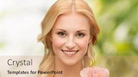  Presentation with peony flower - Beautiful presentation featuring beauty and floral concept - bright picture of smiling woman with peony flower backdrop and a coral colored foreground