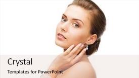  Presentation with jewelery - Audience pleasing presentation design consisting of beauty and jewelery concept - beautiful woman with pearl earrings and bracelet backdrop and a lemonade colored foreground