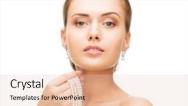  Presentation with jewelery - Presentation theme having beauty and jewelery concept - beautiful woman with pearl earrings and necklace background and a lemonade colored foreground