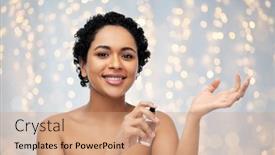  Presentation with young happy people smiling - Slide set featuring beauty-and-people-concept-portrait background and a coral colored foreground