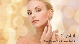  Presentation with beautiful skin - Theme featuring beauty and spa concept - face of beautiful woman touching her face skin background and a coral colored foreground