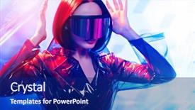  Presentation with artificial intelligence - Colorful slide deck enhanced with beauty and style technologies robot backdrop and a navy blue colored foreground