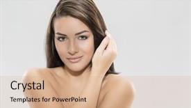  Presentation with indian woman face beauty - PPT layouts with beauty ans sensual woman face background and a coral colored foreground