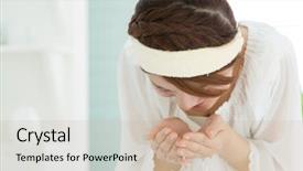  Presentation with clean water - Cool new slide deck with beauty asian woman washing her backdrop and a coral colored foreground