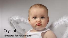  Presentation with brown bear baby shoes - PPT theme enhanced with beauty baby girl with wing background and a light gray colored foreground