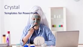  Presentation with blog - Presentation theme having beauty-blogger-applying-mask background and a sky blue colored foreground