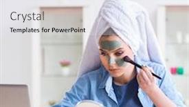  Presentation with blogger - Cool new presentation design with beauty-blogger-applying-mask backdrop and a sky blue colored foreground