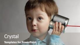  Presentation with telephone - Colorful PPT theme enhanced with child communication - beauty boy listen tin can backdrop and a gray colored foreground