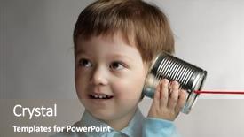  Presentation with telephone - Amazing PPT theme having beauty boy listen tin can telephone backdrop and a gray colored foreground