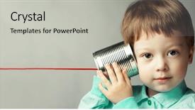  Presentation with telephone - Colorful slide deck enhanced with tins - beauty boy listen tin can backdrop and a light gray colored foreground