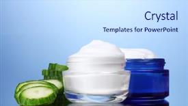  Presentation with cucumber cream - Theme enhanced with beauty care organic - cream and fresh sliced cucumber background and a sky blue colored foreground