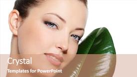  Presentation with green beauty - Amazing theme having beauty clear woman face near green leaf over white background backdrop and a coral colored foreground