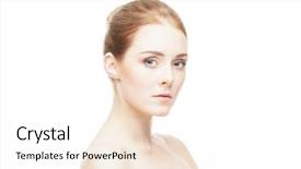  Presentation with human face - PPT theme featuring beauty close-up portrait of beautiful fresh and healthy girl human face isolated on white background and a white colored foreground