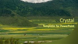  Presentation with summer trees - PPT theme with beauty colors of summer altai green and yellow meadow with trees on mountain background background and a tawny brown colored foreground