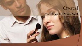  Presentation with artist - Slide deck featuring beauty concept make-up artist doing makeup background and a coral colored foreground