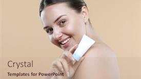  Presentation with beauty cosmetic - Slide deck featuring beauty-concept-young-pretty-woman background and a soft green colored foreground