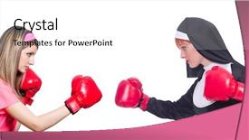  Presentation with nun - Audience pleasing presentation design consisting of beauty contest - sportsman and nun boxing isolated backdrop and a white colored foreground