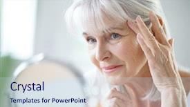  Presentation with anti aging - Amazing PPT layouts having beauty cosmetic - portrait of senior woman applying backdrop and a sky blue colored foreground