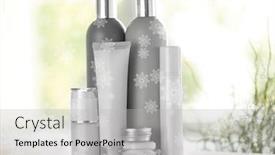  Presentation with beauty cosmetic - Colorful presentation theme enhanced with beauty cosmetic set on table snowy effect holiday celebration concept backdrop and a light gray colored foreground