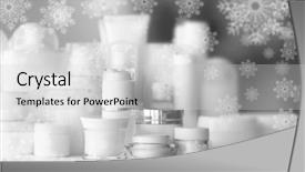  Presentation with beauty cosmetic - Audience pleasing presentation consisting of beauty cosmetic set on table snowy effect holiday celebration concept backdrop and a light gray colored foreground