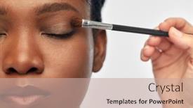  Presentation with eye shadow - Presentation design with beauty-cosmetics-and-people-concept background and a coral colored foreground