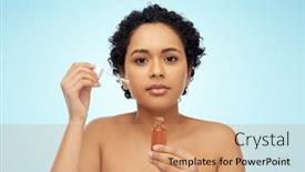  Presentation with cosmetics serum - PPT theme consisting of beauty-cosmetics-and-skincare-concept background and a coral colored foreground