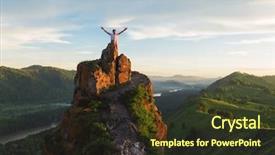  Presentation with man on top of mountain - Slide deck with beauty day in altai mountain background and a tawny brown colored foreground